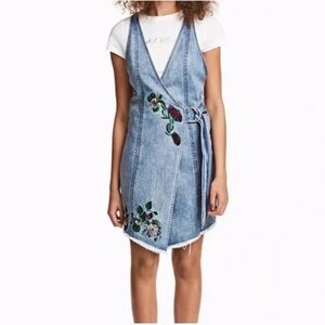 H&M Loves Coachella Denim Wrap Dress with Floral Embroidery